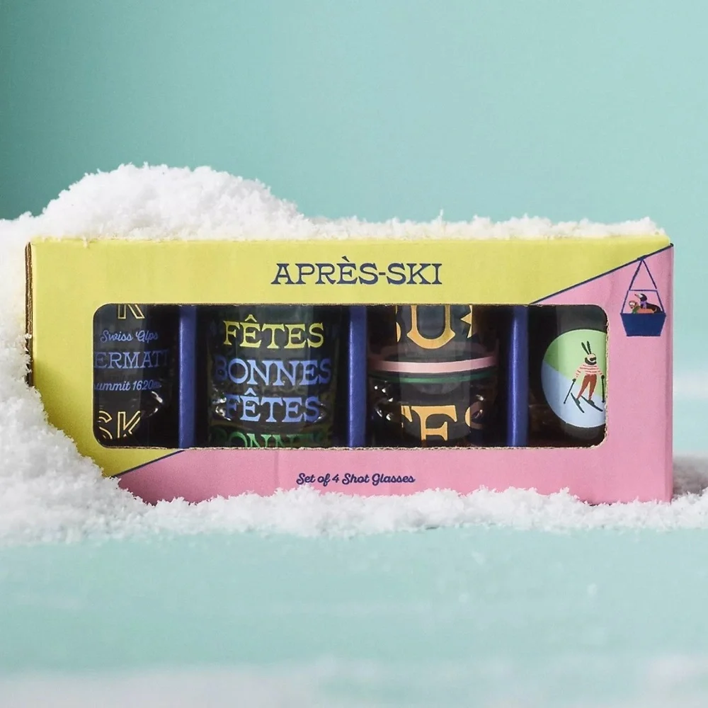 Anthropologie Apres Ski Shot Glasses Set of 4 - New In Box